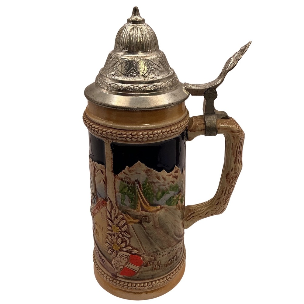 Gerz West Germany Beer Stein Garmisch-Partenkirchen Relief Pewter Lid DGBM‎ 1L